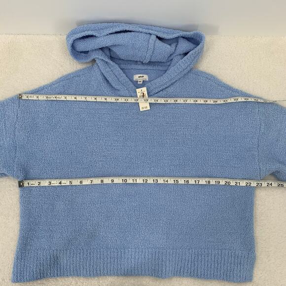 Aerie Womens Small Fuzzy Pullover Hoodie Powder Blue Soft Cozy Cropped Sweater - Picture 6 of 13